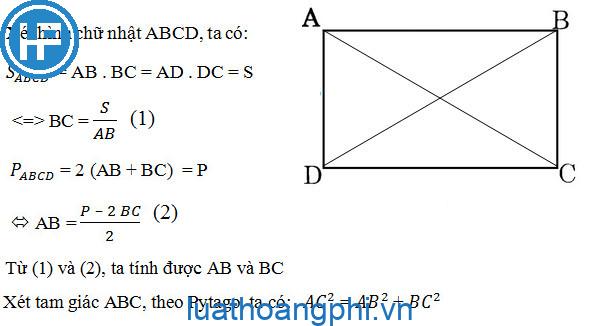 Đường chéo cánh của hình chữ nhật được xem như vậy nào?